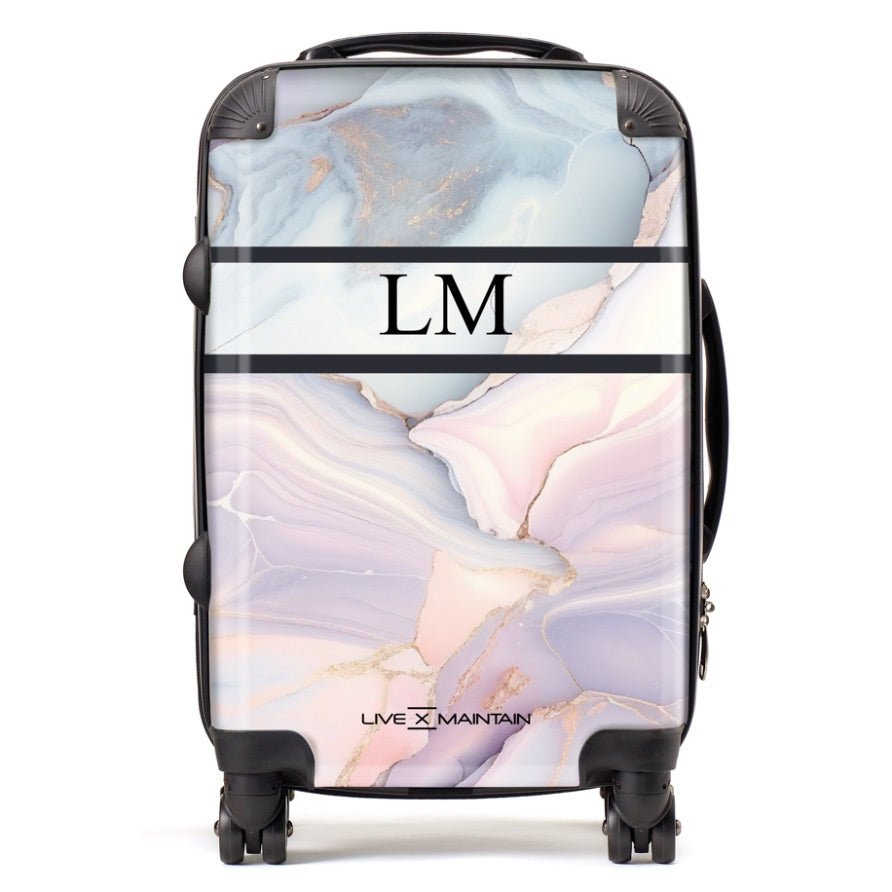 Personalised Pastel Stripe Marble Initials Suitcase