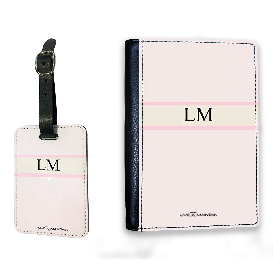 Personalised Almond Pink Stripe Initials Passport Cover