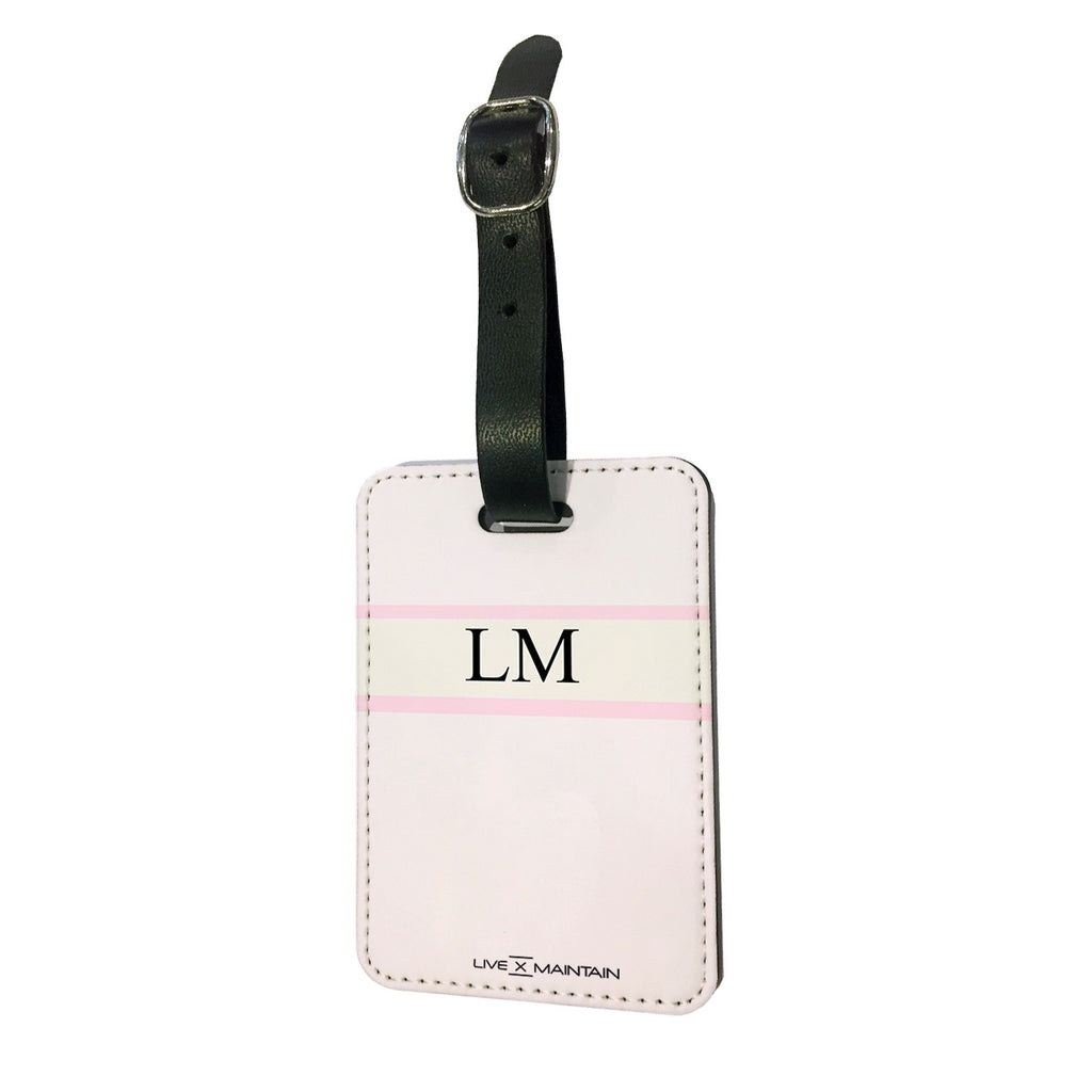 Personalised Almond Pink Stripe Initials Luggage Tag