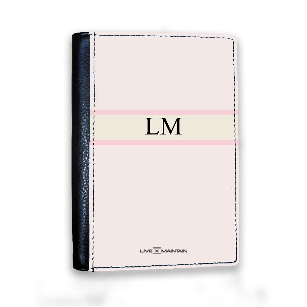 Personalised Almond Pink Stripe Initials Passport Cover