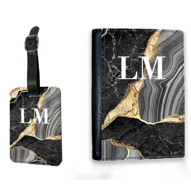 Personalised Black and Gold Marble Name Passport Cover