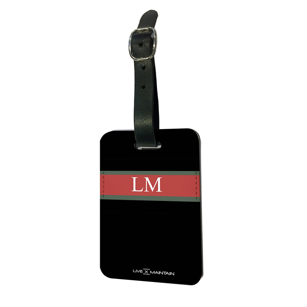 Personalised Black, Green & Red Stripe Initials Luggage Tag