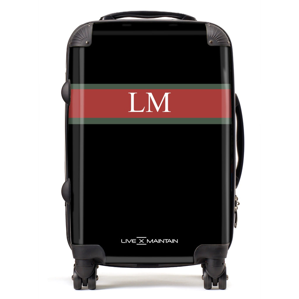Personalised Black, Green & Red Stripe Initials Suitcase