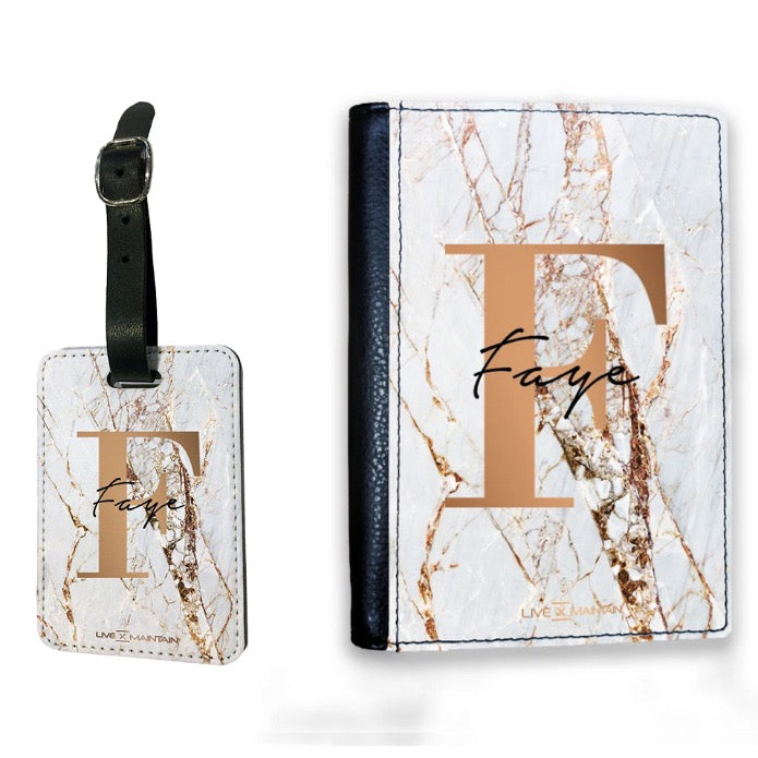 Personalised Cracked Marble Bronze Initial Passport Cover