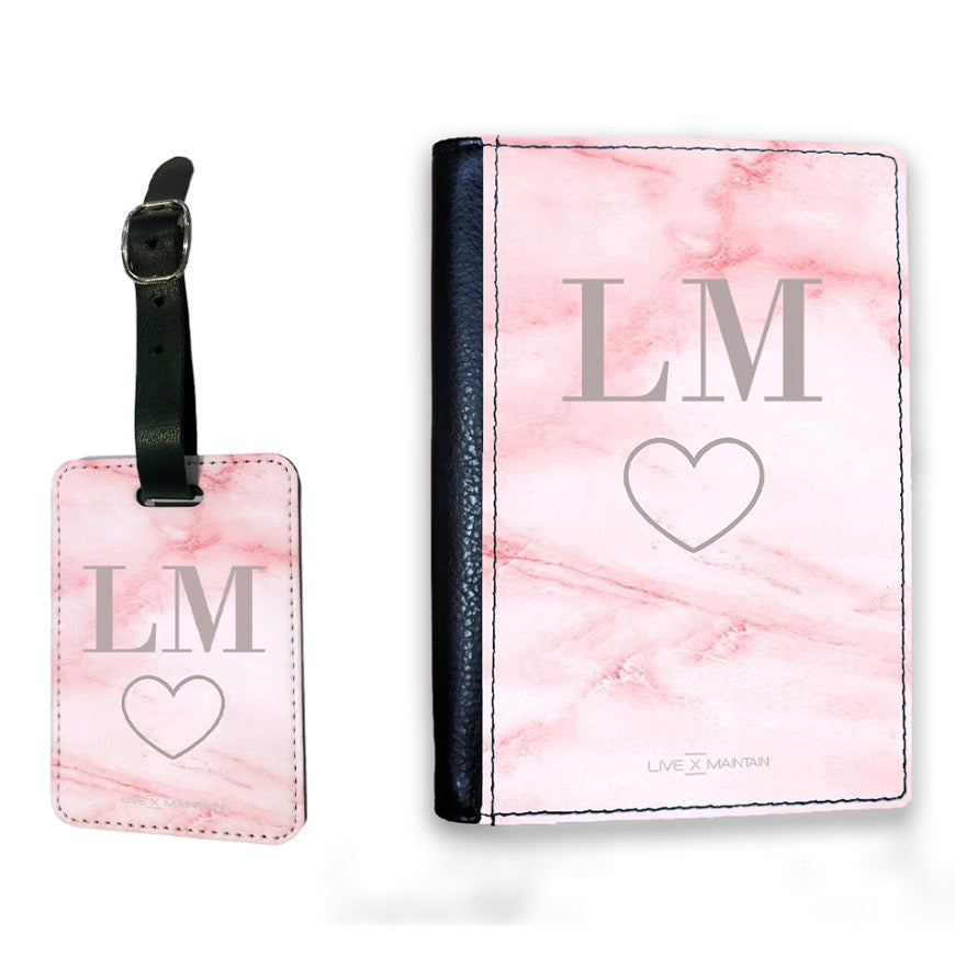 Personalised Pink Heart Initials Luggage Tag