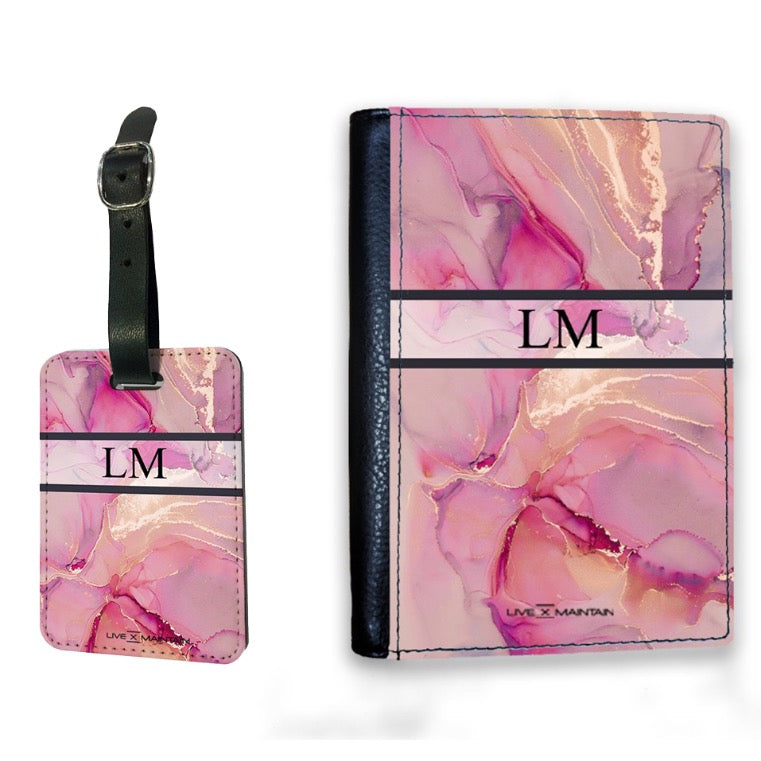 Personalised Ink Marble Stripe Initials Passport Cover