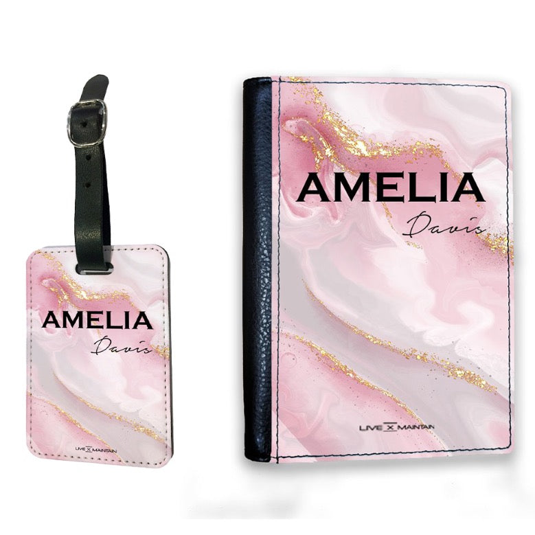 Personalised Luxe Pink Marble Name Luggage Tag