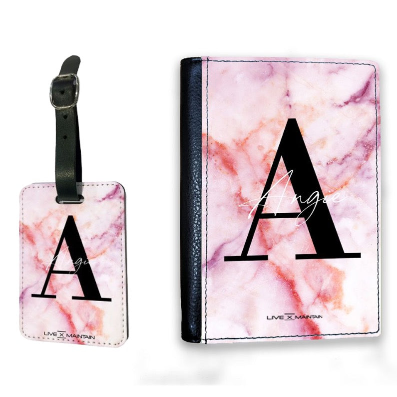 Personalised Pastel Marble Name Initial Luggage Tag