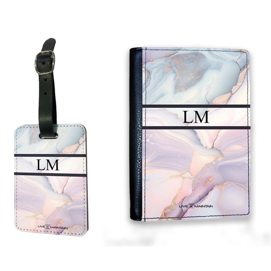 Personalised Pastel Marble Stripe Initials Luggage Tag