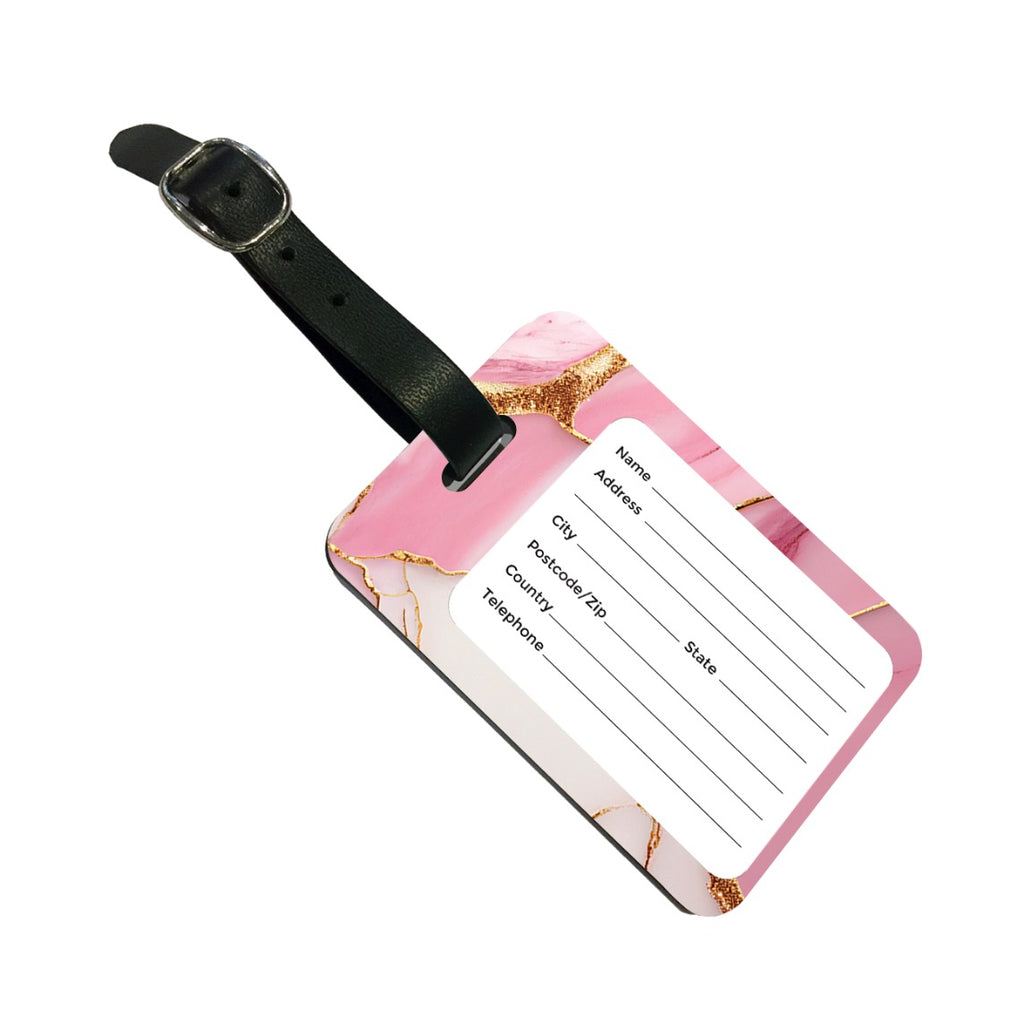 Personalised Pink x Gold Marble Stripe Initials Luggage Tag