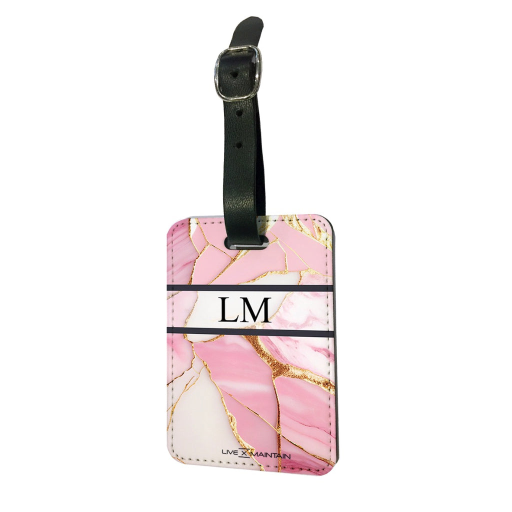 Personalised Pink x Gold Marble Stripe Initials Luggage Tag
