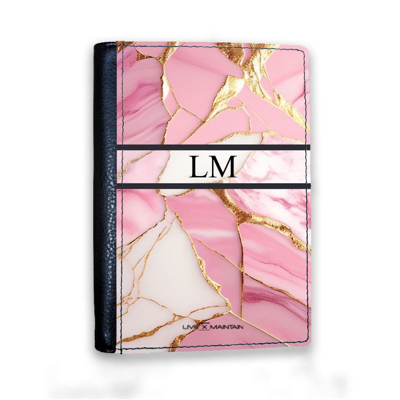 Personalised Pink x Gold Marble Stripe Initials Passport Cover