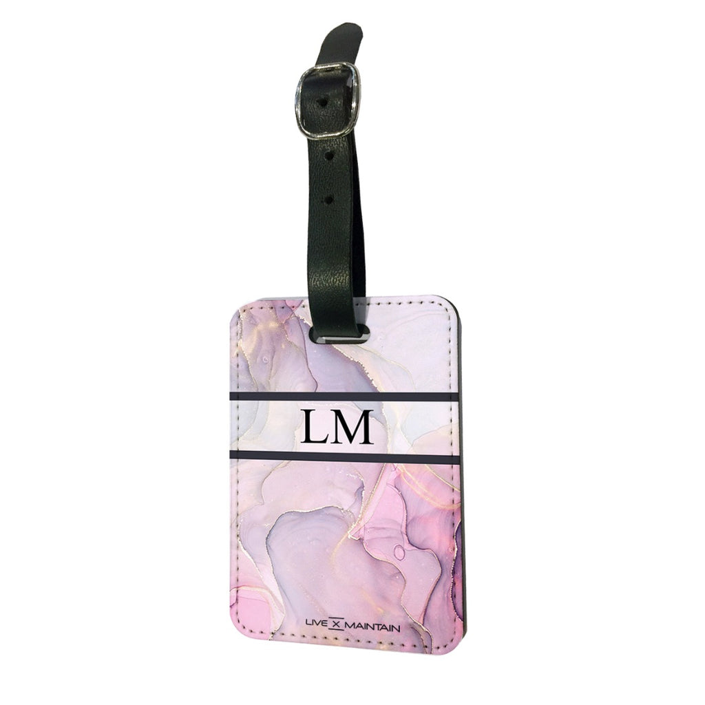 Personalised Purple Ink Marble Stripe Initials Luggage Tag