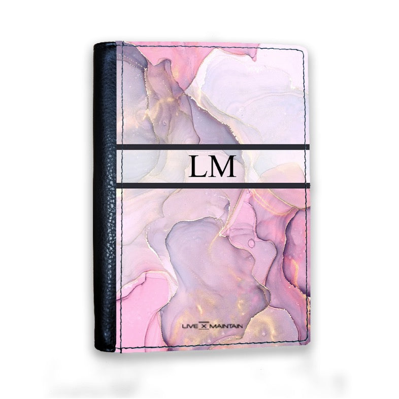 Personalised Purple Ink Marble Stripe Initials Passport Cover