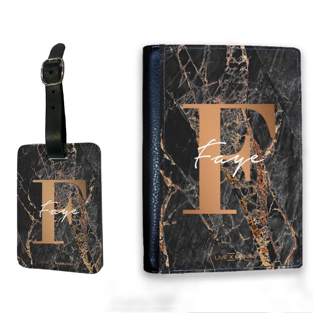 Personalised Slate Marble Bronze Initial Luggage Tag