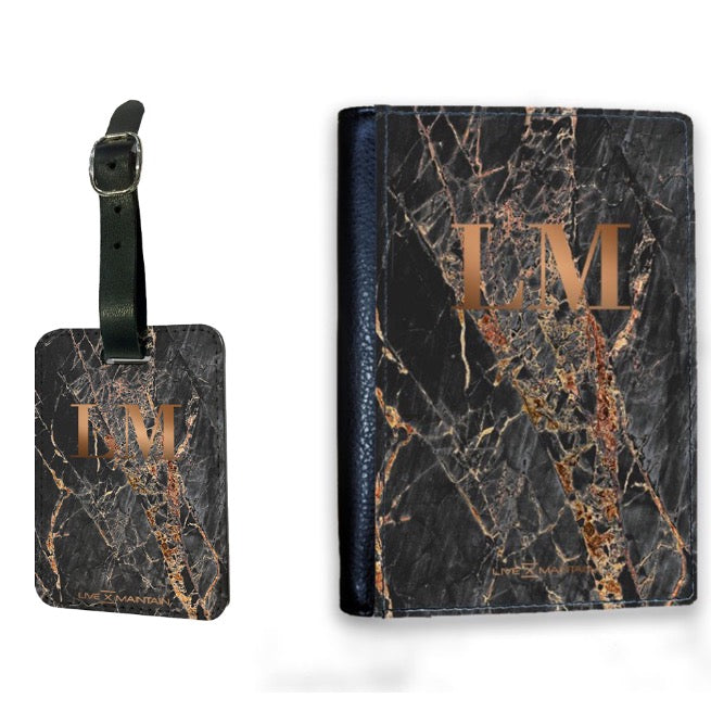 Personalised Slate Marble Bronze Initials Luggage Tag