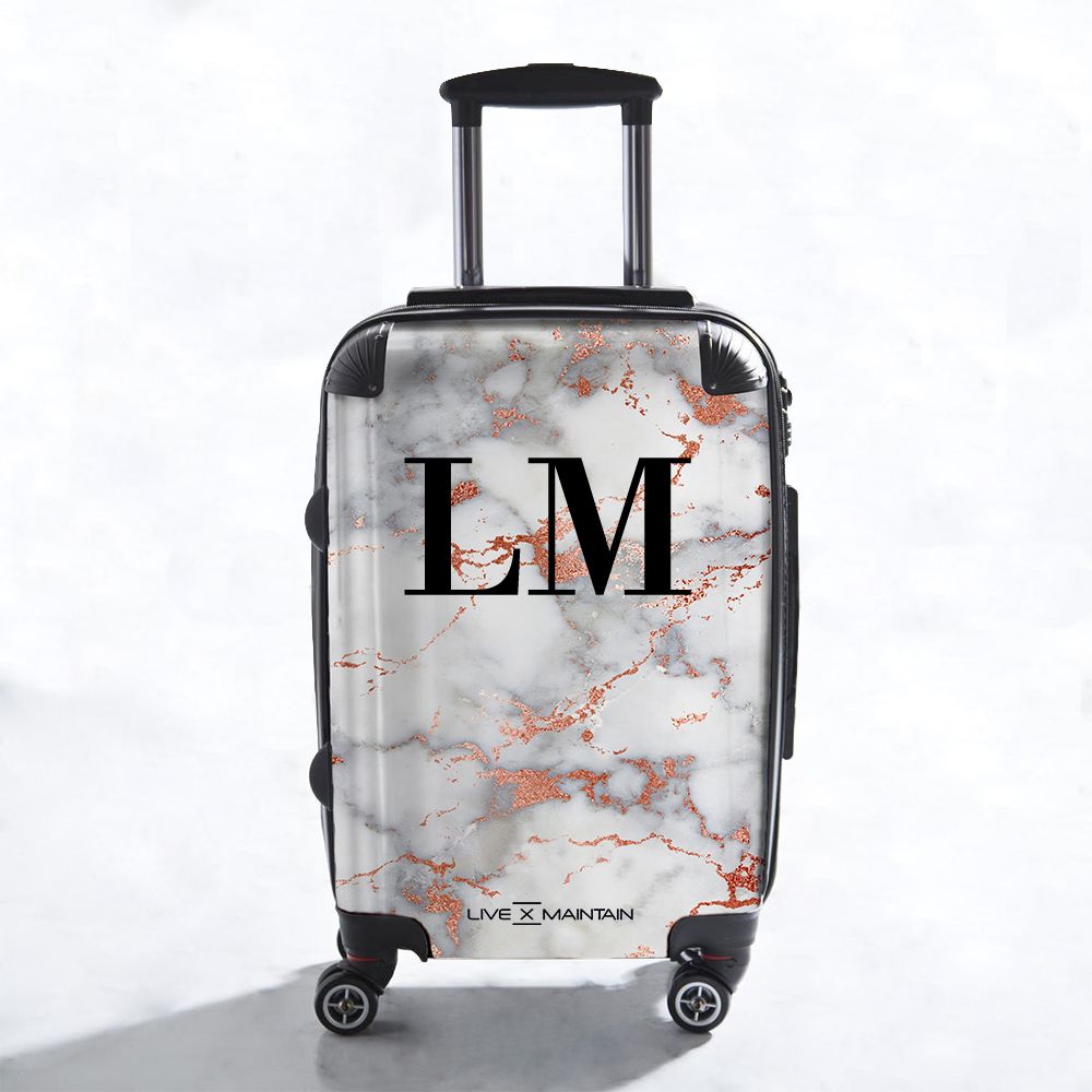 Personalised White x Rose Gold Marble Suitcase