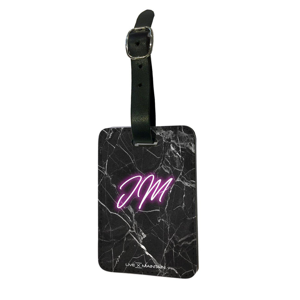 Personalised Black Marble Initial Neon Luggage Tag