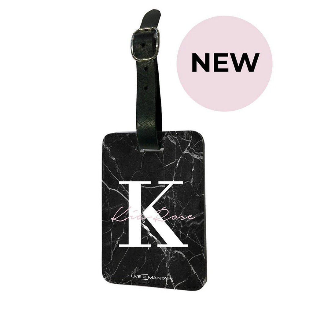 Personalised Black Marble Name Initials Luggage Tag