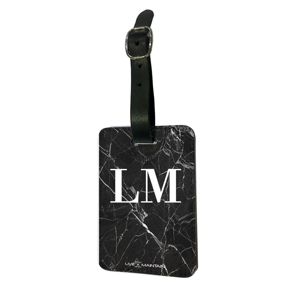 Personalised Black Marble Initials Luggage Tag