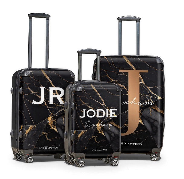 Personalised Black Gold Marble Initials Suitcase