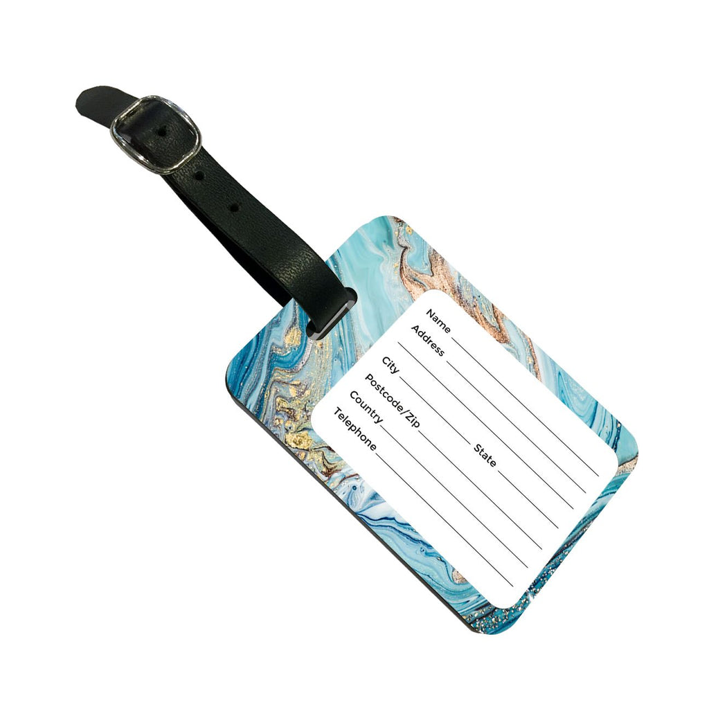 Personalised Blue Emerald Marble Initials Luggage Tag