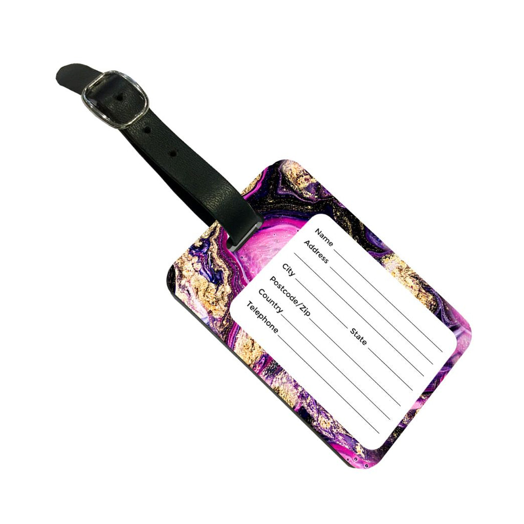 Personalised Purple Swirl Marble Initials Luggage Tag