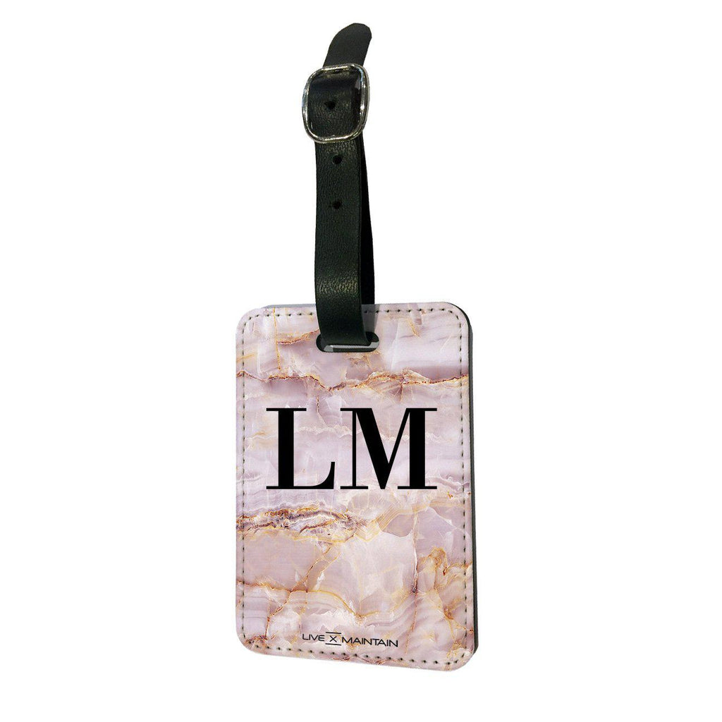 Personalised Natural Pink Marble Initials Luggage Tag