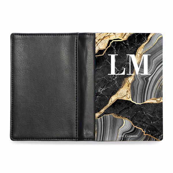 Personalised Black and Gold Marble Name Passport Cover