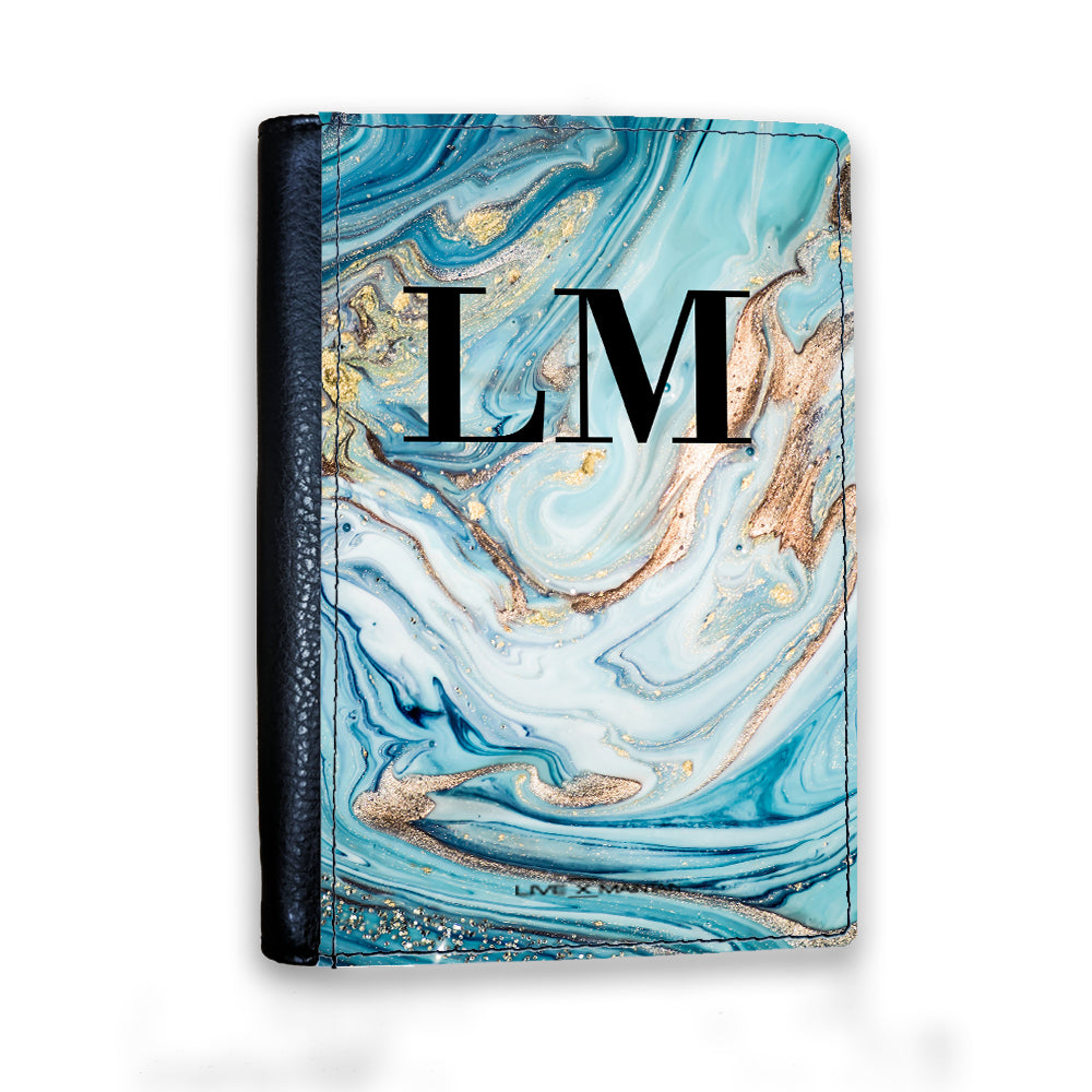 Personalised Blue Emerald Marble Initials Passport Cover