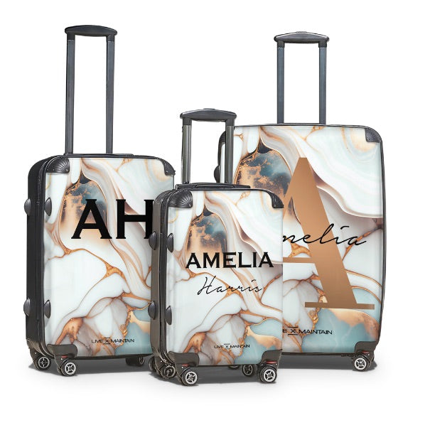 Personalised White Chelsea Marble Name Suitcase