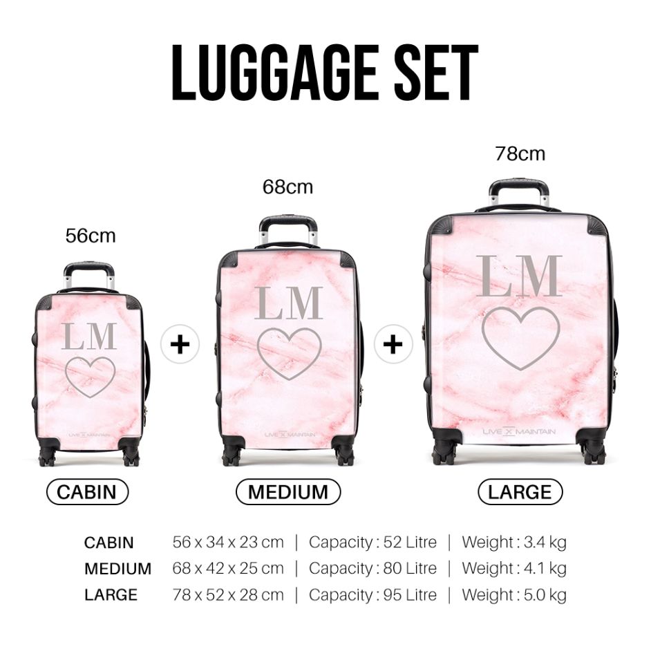 Personalised Cotton Candy Heart Marble Initials Suitcase
