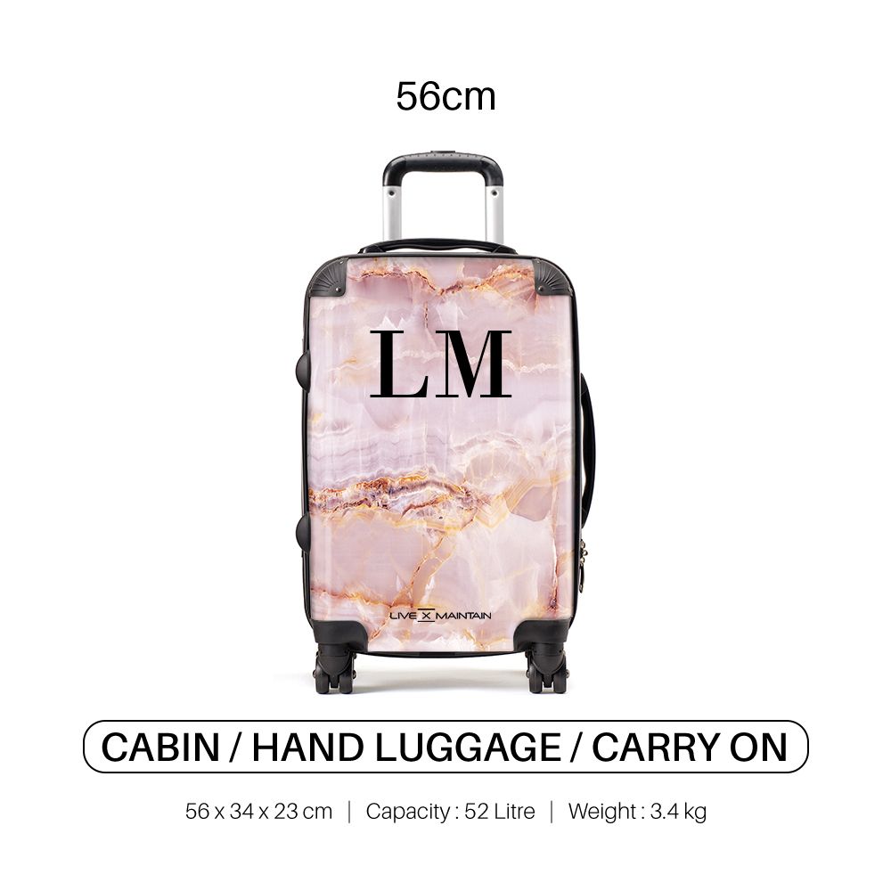Personalised Natural Pink Marble Initials Suitcase