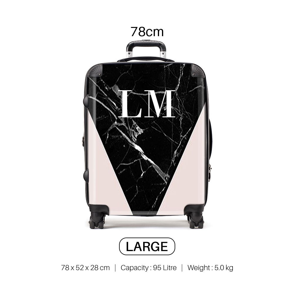 Personalised Pink x Black Marble Contrast Suitcase