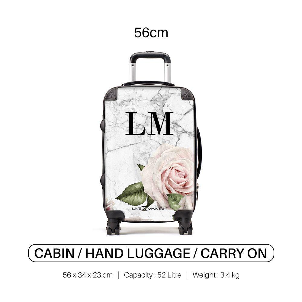 Personalised White Floral Marble Initials Suitcase