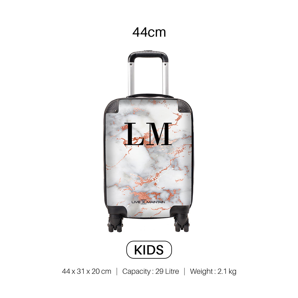 Personalised White x Rose Gold Marble Suitcase