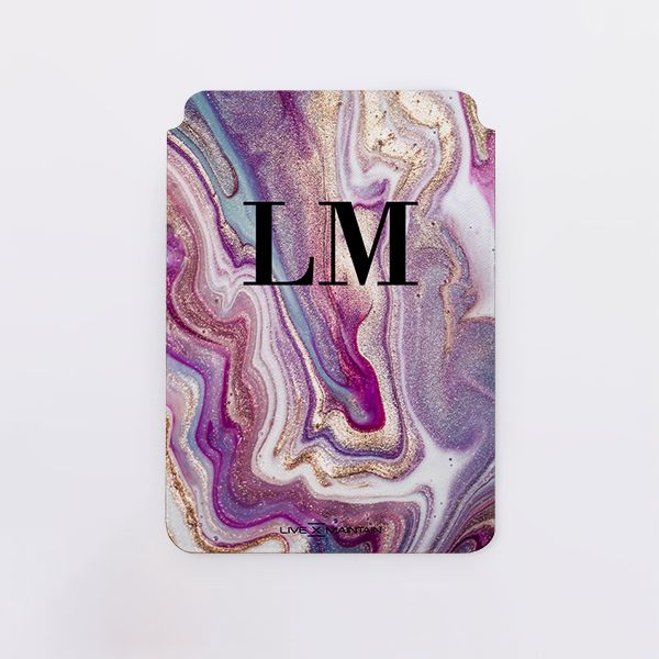 Personalised Violet Marble Initials Saffiano Leather Tablet/Laptop Sleeve