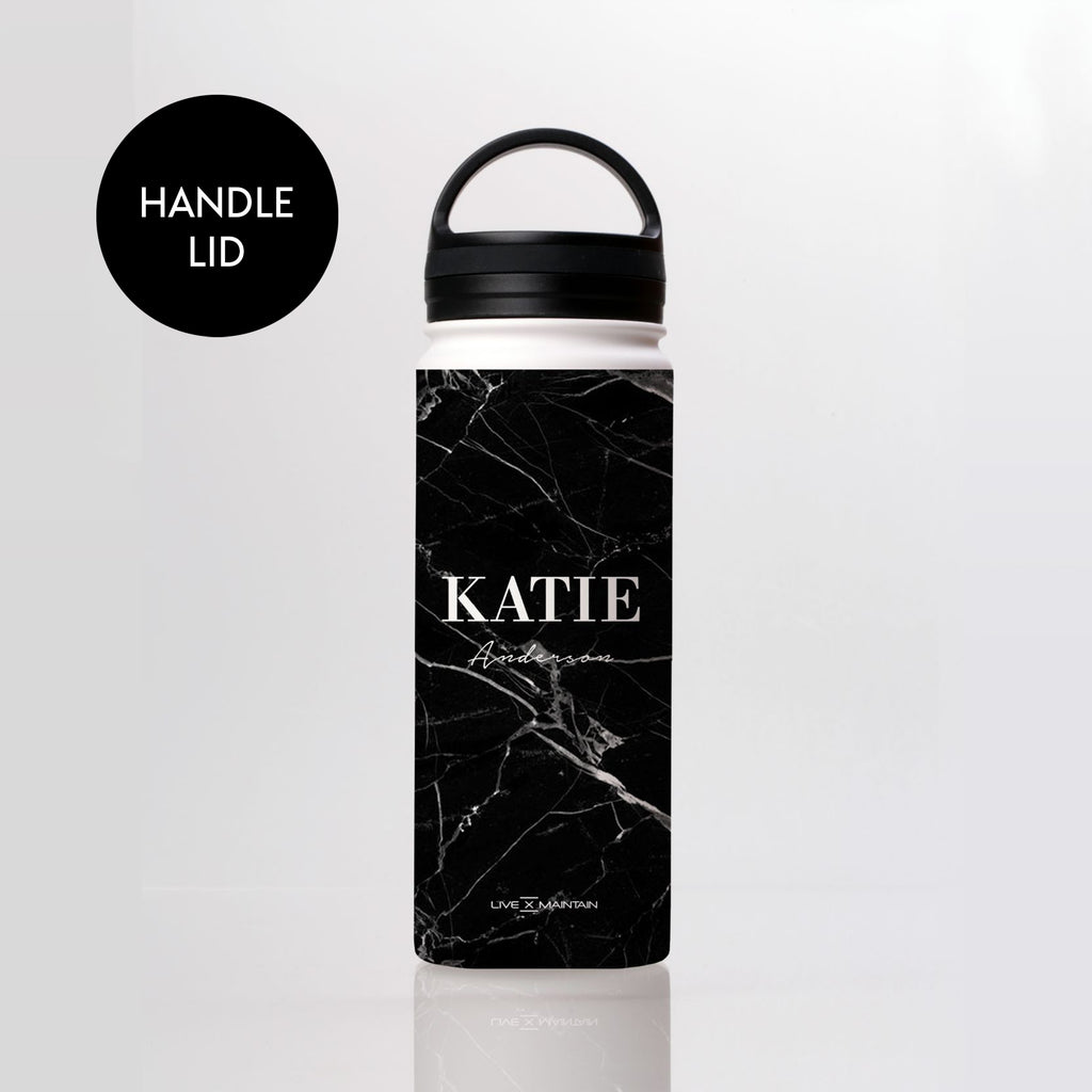 Personalised Black Marble Name Stainless Steele Water Bottle