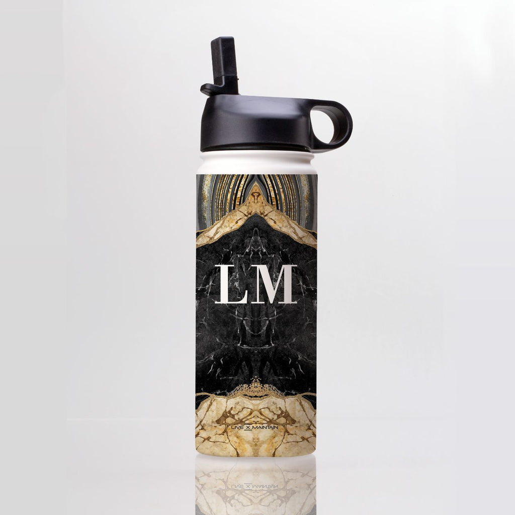 Personalised Black and Gold Marble Name Stainless Steele Water Bottle