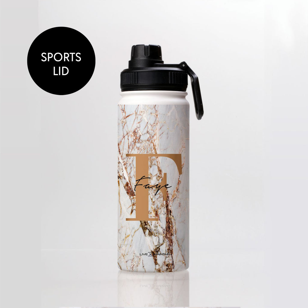 Personalised Cracked Marble Bronze Initials Stainless Steele Water Bottle