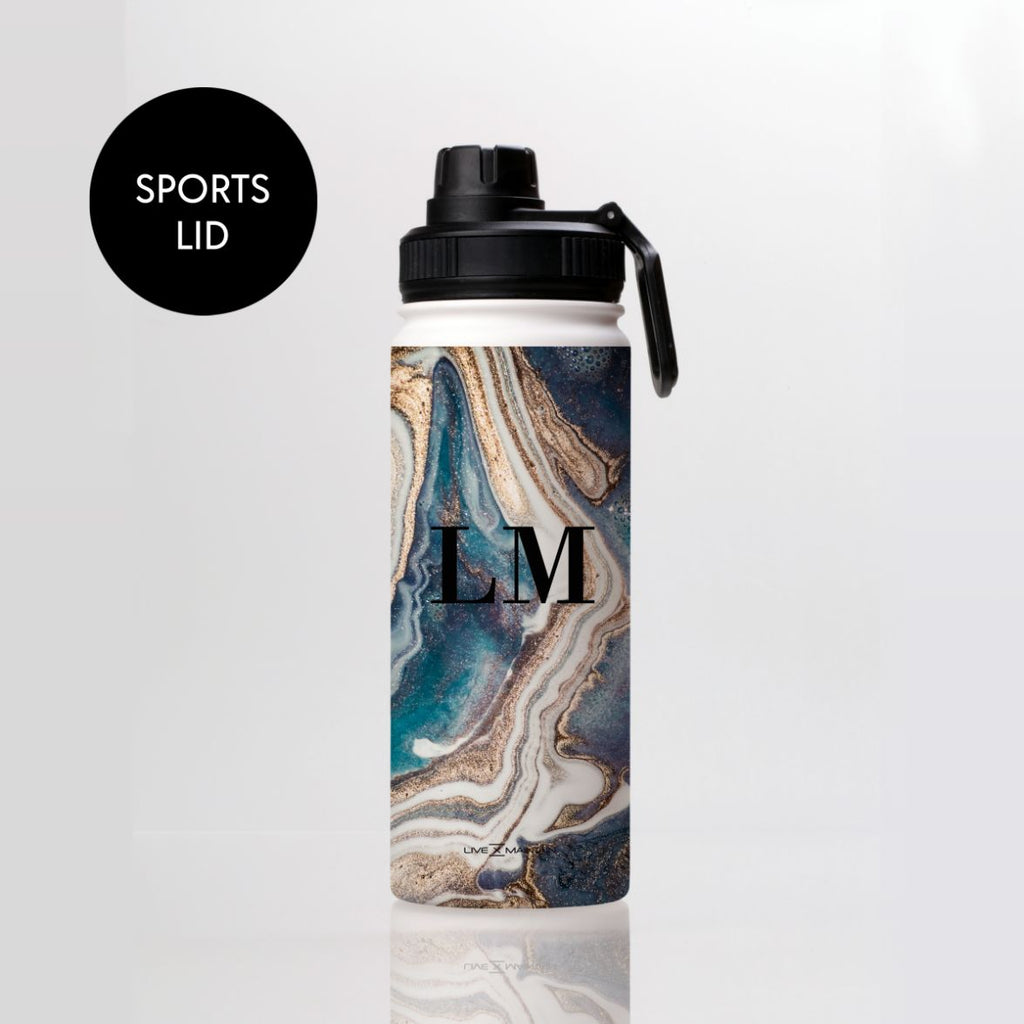 Personalised Luxe Marble Initials Stainless Steele Water Bottle