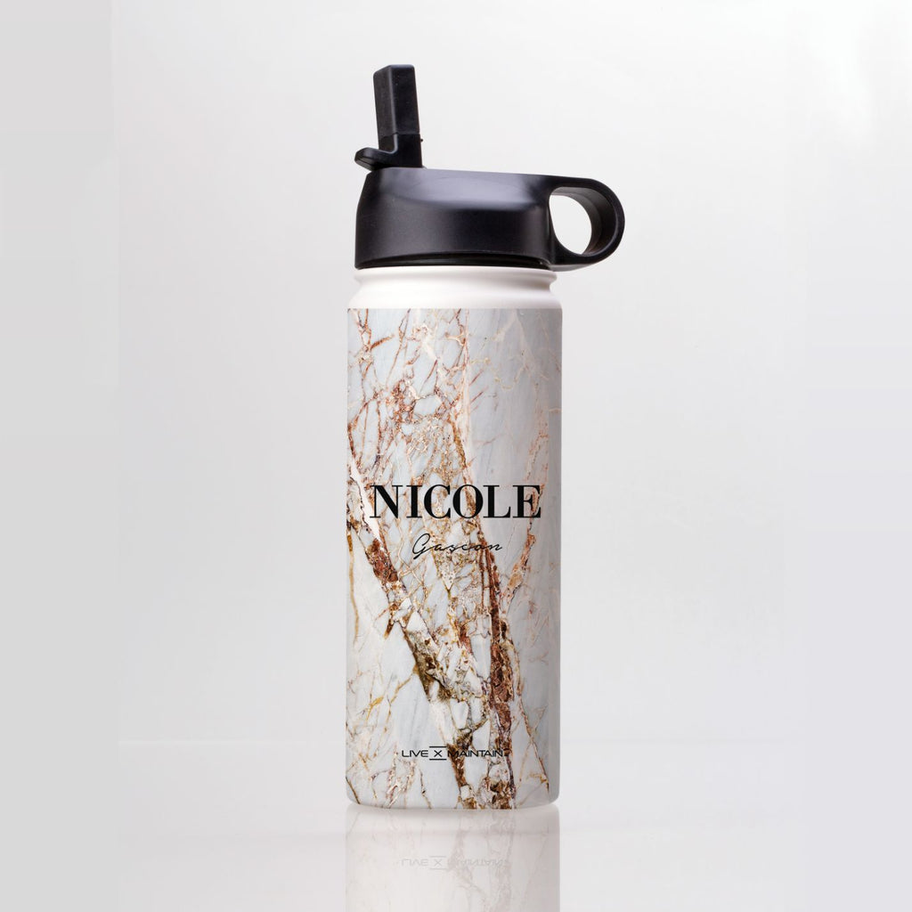 Personalised Cracked Marble Name Stainless Steele Water Bottle
