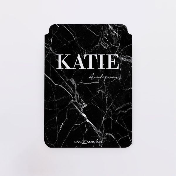 Personalised Black Marble Name Saffiano Leather Tablet/Laptop Sleeve