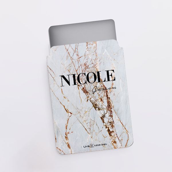 Personalised Cracked Marble Name Saffiano Leather Tablet/Laptop Sleeve