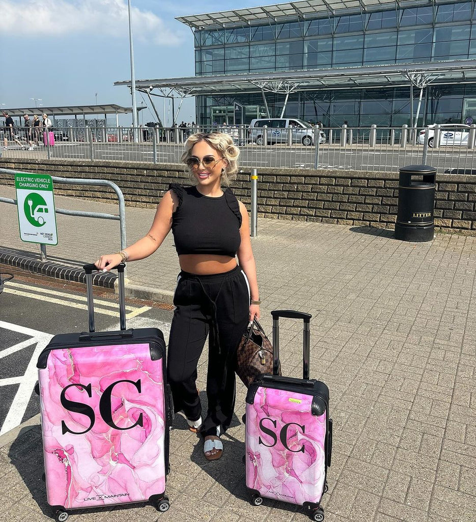 Personalised Pink Ink Marble Initials Suitcase