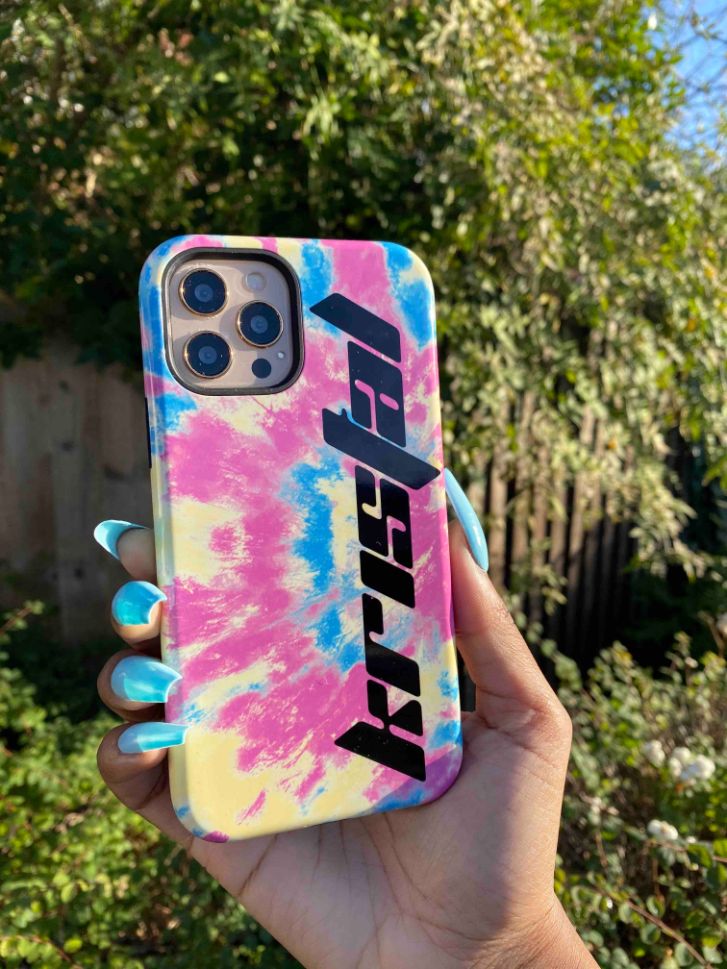 Personalised Multicolor Tie Dye Name iPhone 16 Case