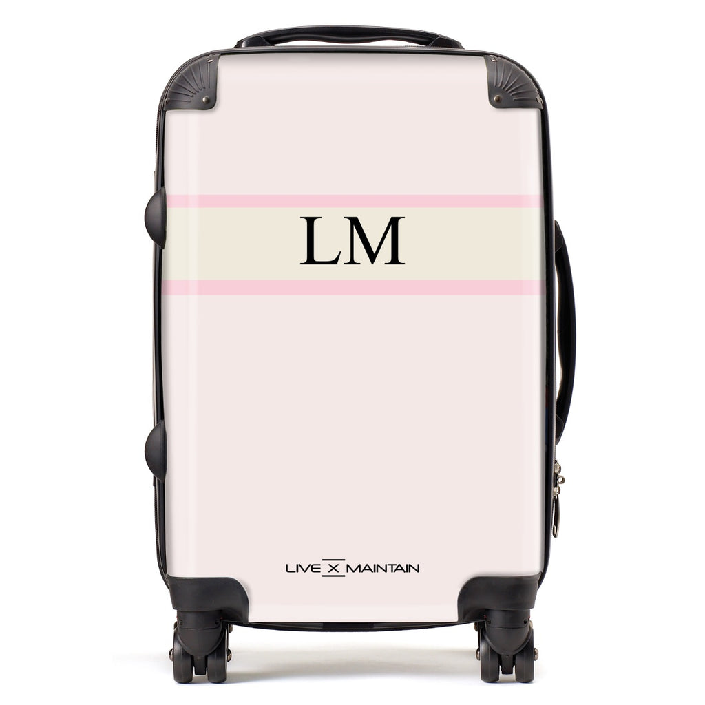 Personalised Almond Pink Stripe initials Suitcase