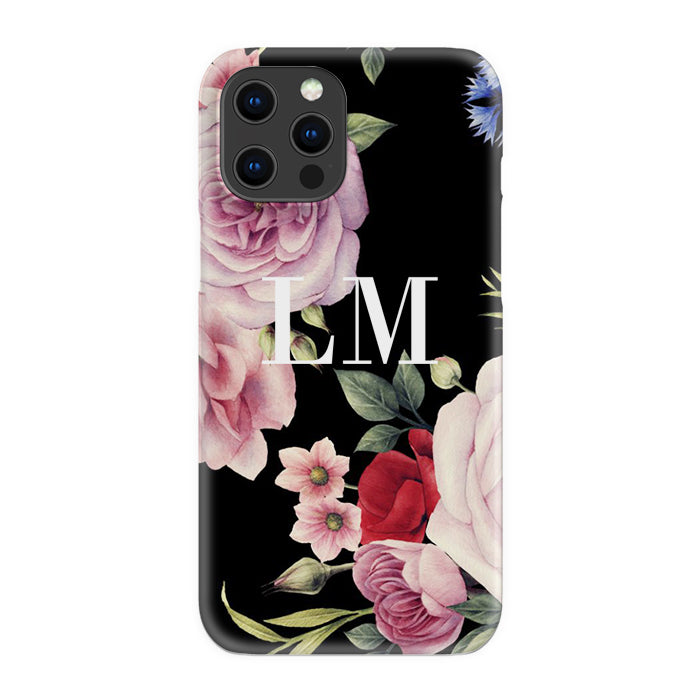 Personalised Black Floral Blossom Initials iPhone 16 Pro Max Case