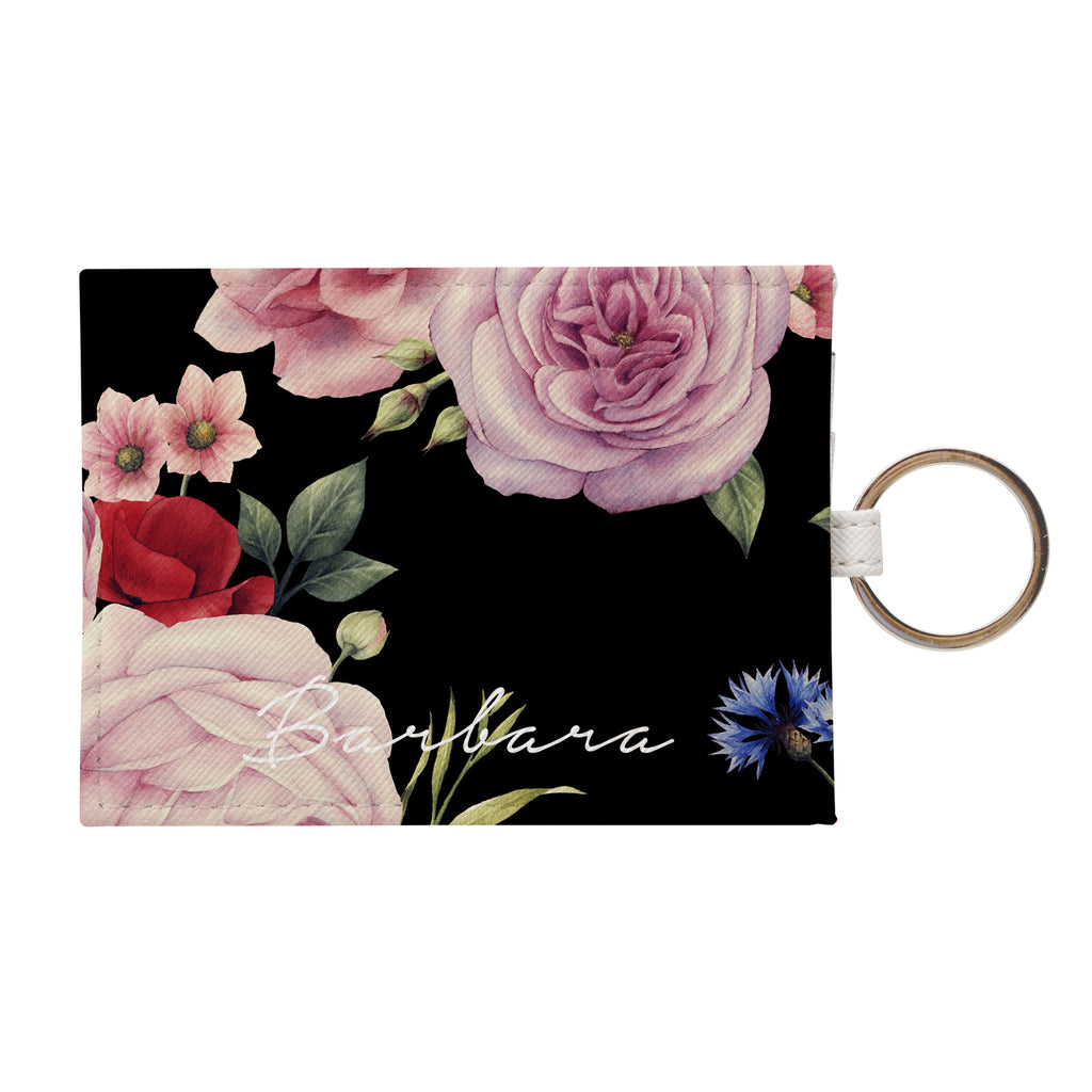 custom Black Floral Blossom Leather Card Holder for Barbara