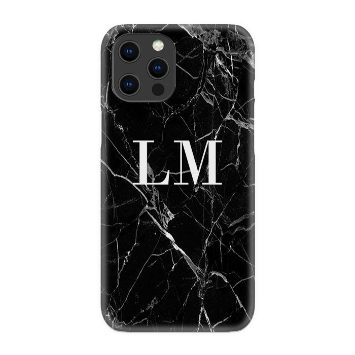 Personalised Black Marble Initials iPhone 16 Pro Max Case